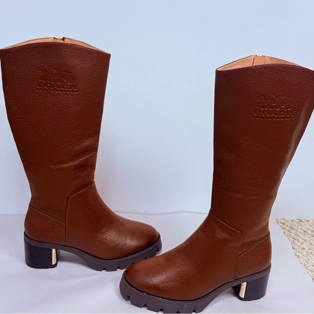 Coach Brown Cindy Pebbled Leather Riding Boot NEW